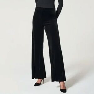 NWOT SPANX Velvet Split Hem Wide Leg Pants Black XL Petite